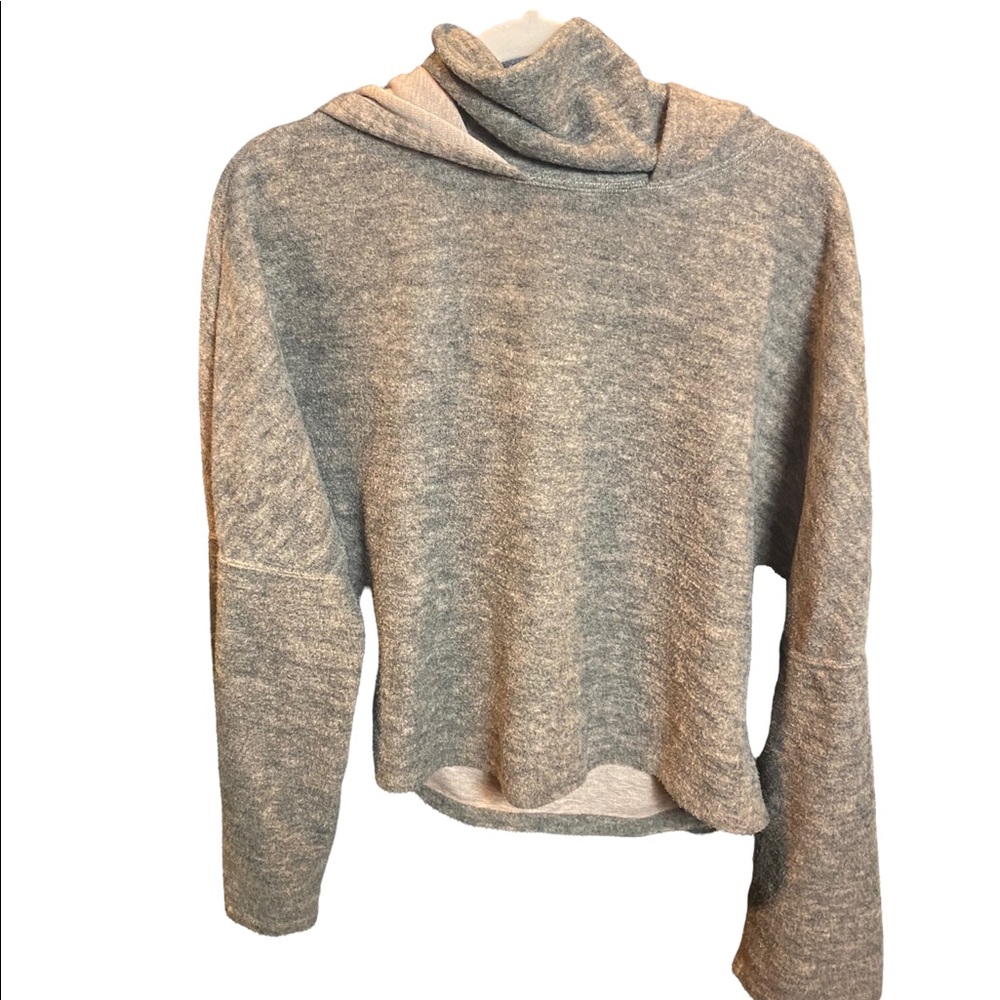 Free People Movement Heathered Gray Hooded Mock Neck Sweater Size Medium